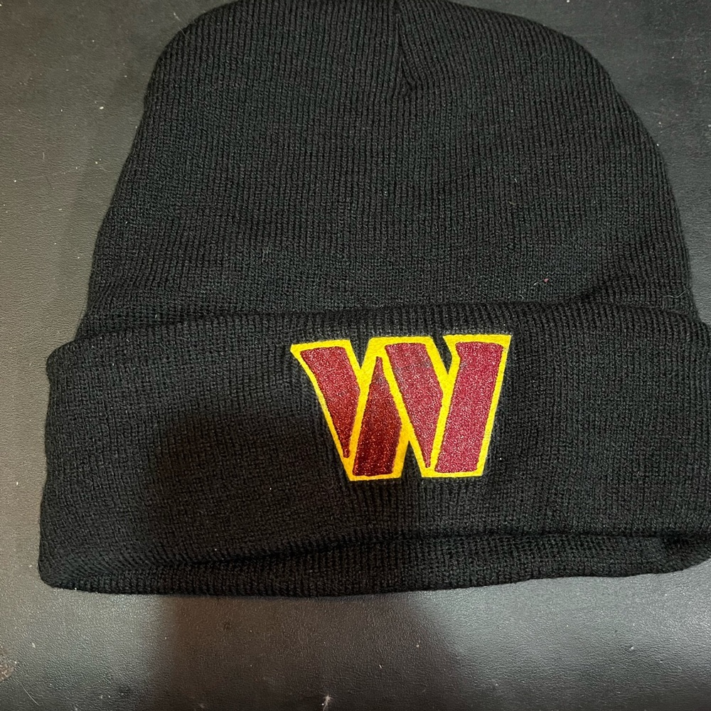 Washington Commanders Black Beanie with faux inside. W/ Commanders Logo